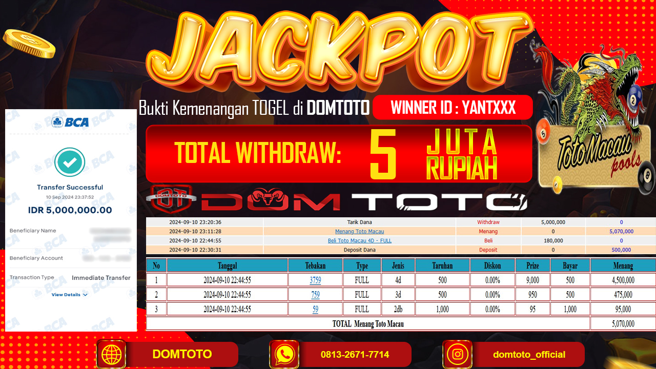 JACKPOT POOLS TOTOMACAU 4D 10 SEPTEMBER 2024